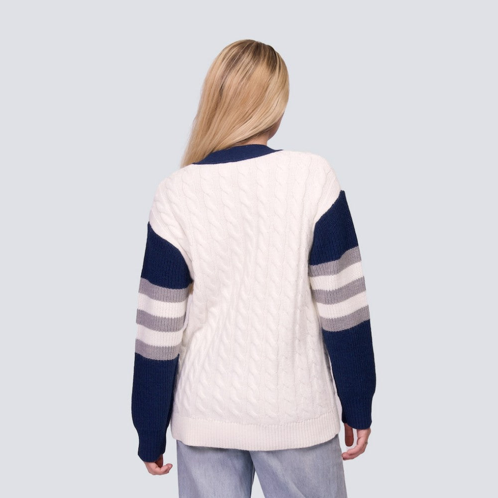 New York Yankees Lusso Women's Shyla Knit V-Neck Full-Zip Sweater - Navy/White - MLB Online