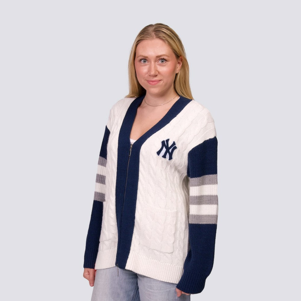 New York Yankees Lusso Women's Shyla Knit V-Neck Full-Zip Sweater - Navy/White - MLB Online