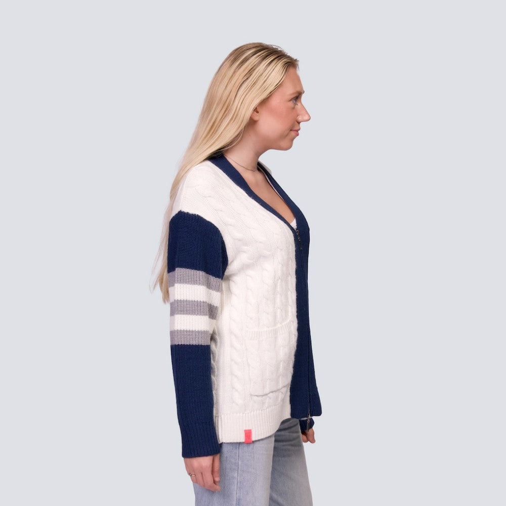 New York Yankees Lusso Women's Shyla Knit V-Neck Full-Zip Sweater - Navy/White - MLB Online