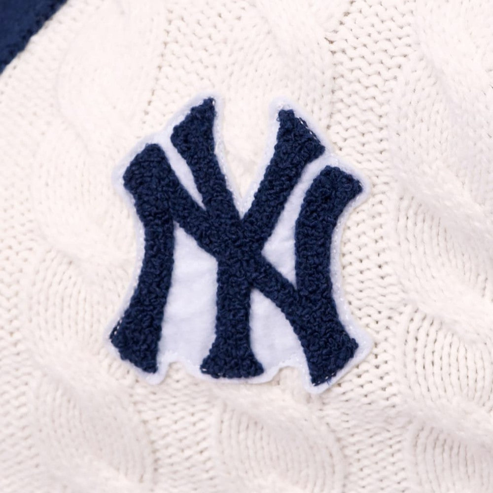 New York Yankees Lusso Women's Shyla Knit V-Neck Full-Zip Sweater - Navy/White - MLB Online