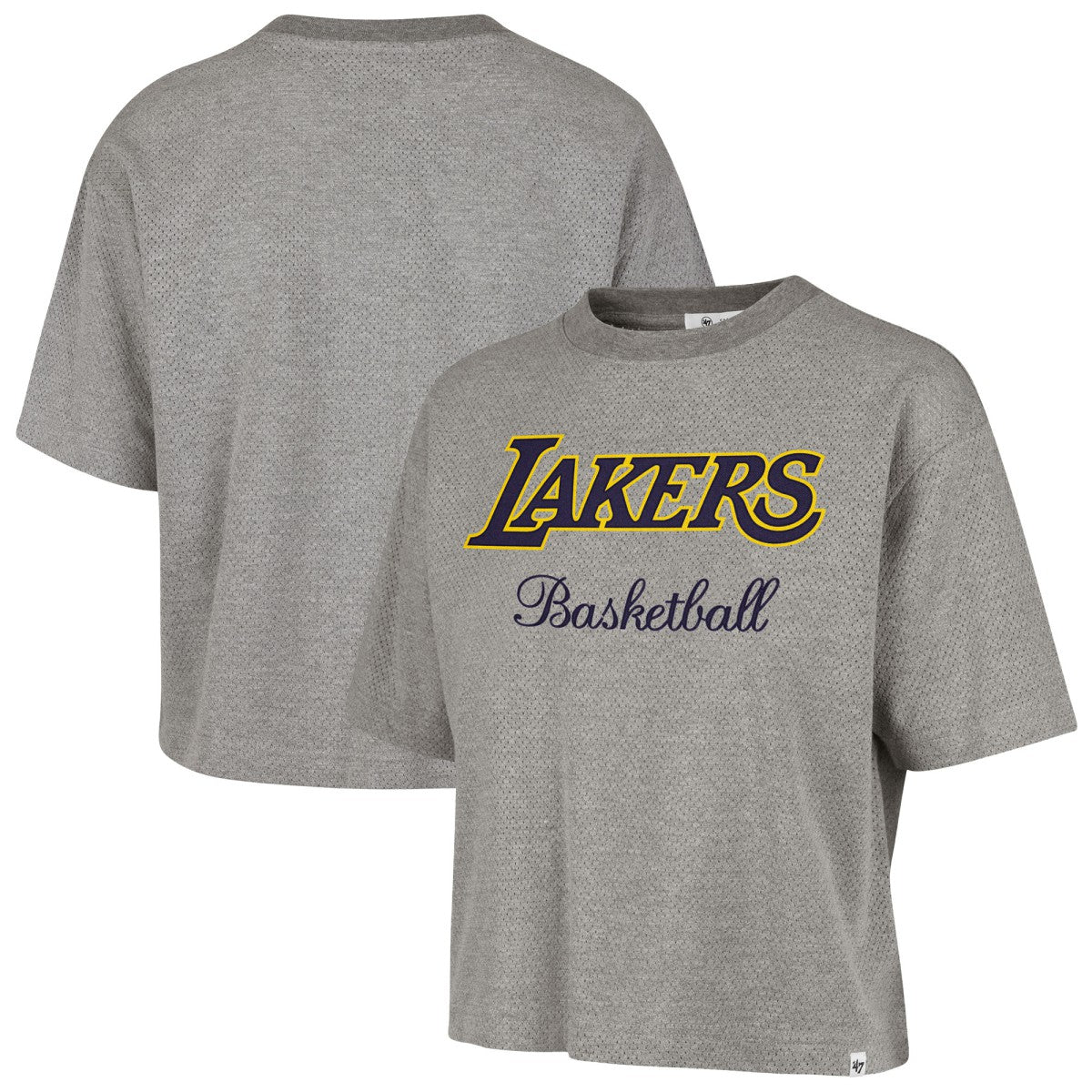 Los Angeles Lakers '47 Women's Pivot Drop Needle Cropped T-Shirt Gray | 47 brand discount