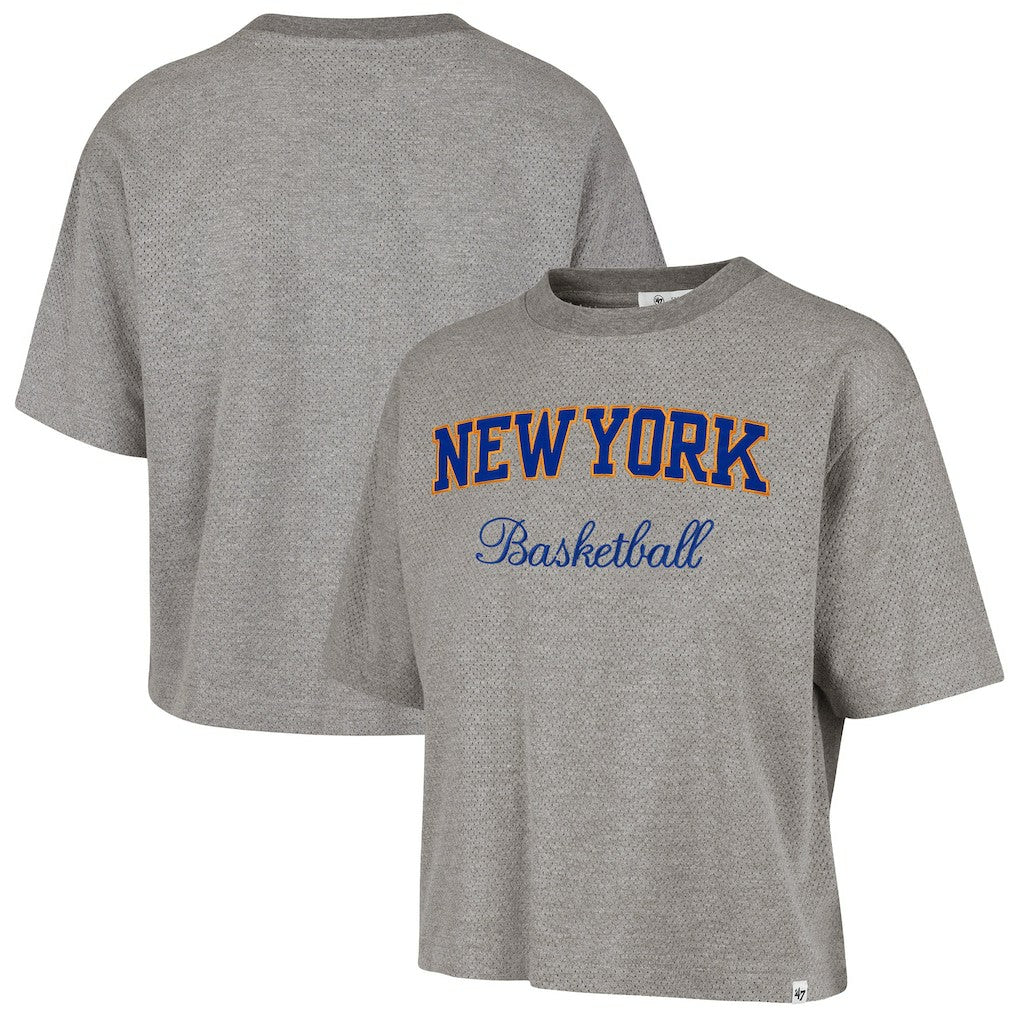 New York Knicks '47 Women's Pivot Drop Needle Cropped T-Shirt Gray | 47 brand