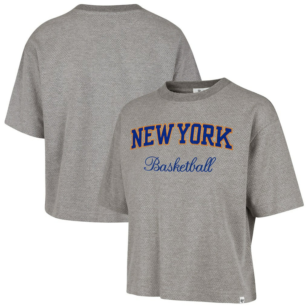 New York Knicks '47 Women's Pivot Drop Needle Cropped T-Shirt Gray | 47 brand