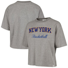 New York Knicks '47 Women's Pivot Drop Needle Cropped T-Shirt Gray | 47 brand