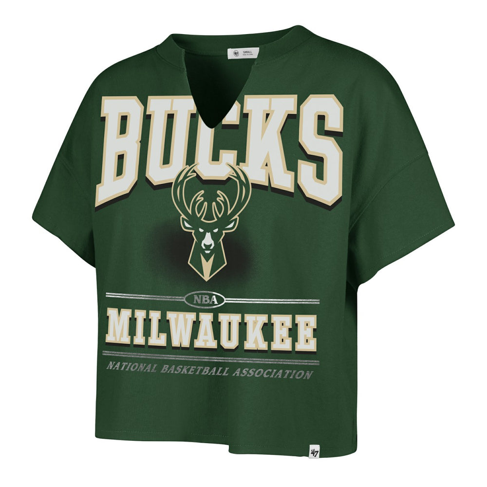 Milwaukee Bucks '47 Women's Elation Oversized Notch Neck T-Shirt Hunter Green | 47 brand Lifestyle