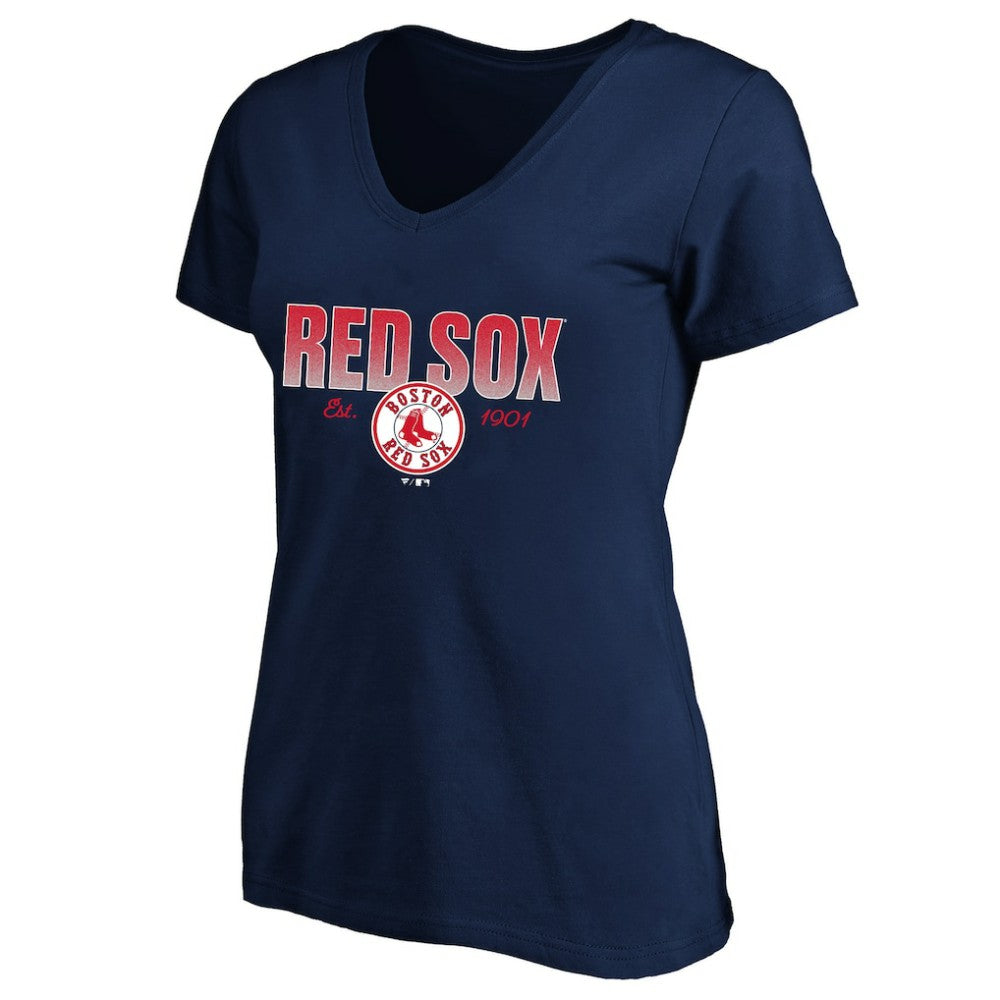Boston Red Sox Profile Women's Plus Size Wordmark V-Neck T-Shirt - Navy - MLB Discount