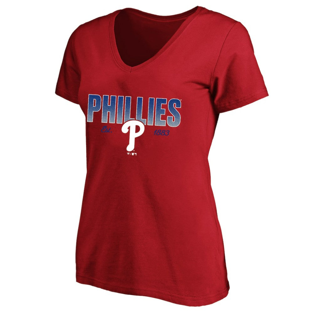 Philadelphia Phillies Profile Women's Plus Size Wordmark V-Neck T-Shirt - Red - MLB Discount