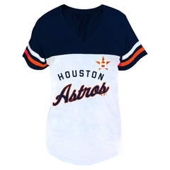 Houston Astros Profile Women's Plus Size Two-Stripe V-Neck T-Shirt - White/Navy - MLB on Sale