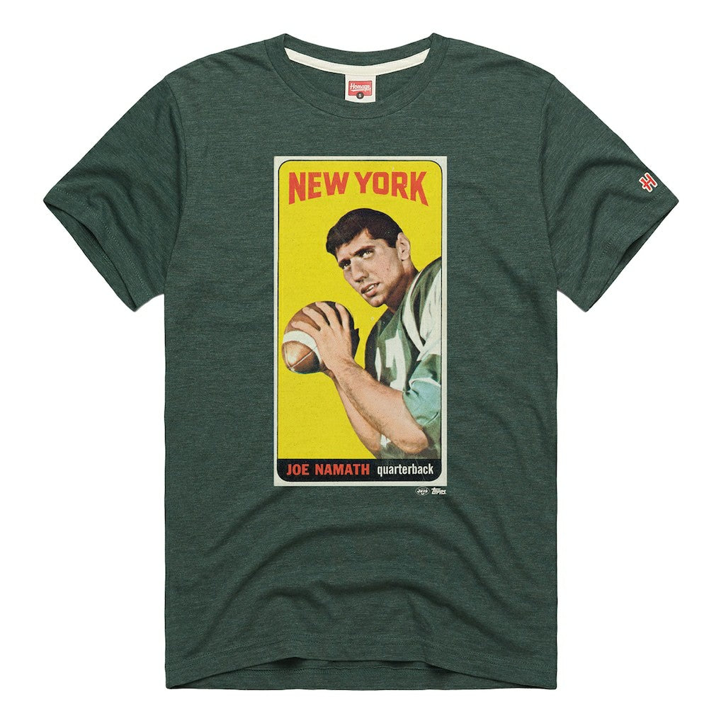 Joe Namath New York Jets Homage Unisex NFL Topps Trading Card Tri-Blend T-Shirt Green