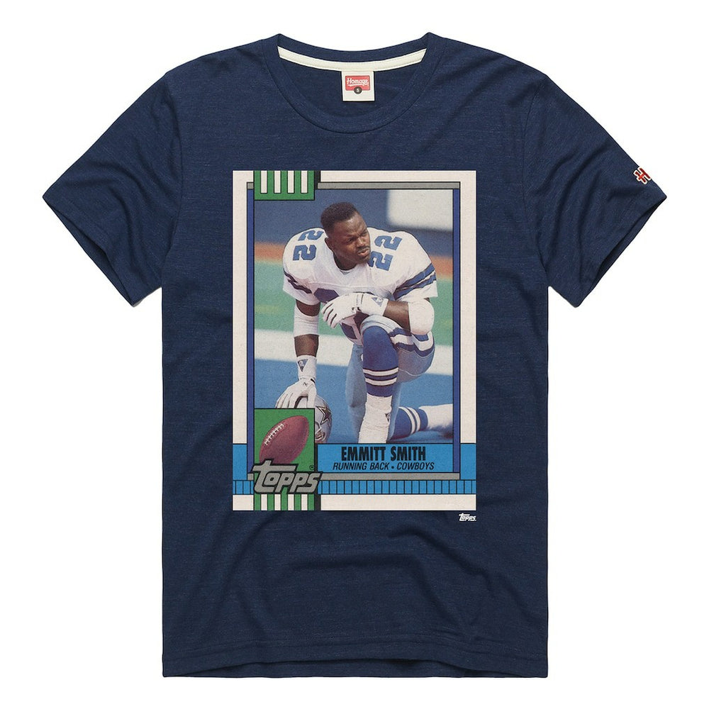 Emmitt Smith Dallas Cowboys Homage Unisex NFL Topps Trading Card Tri-Blend T-Shirt Navy