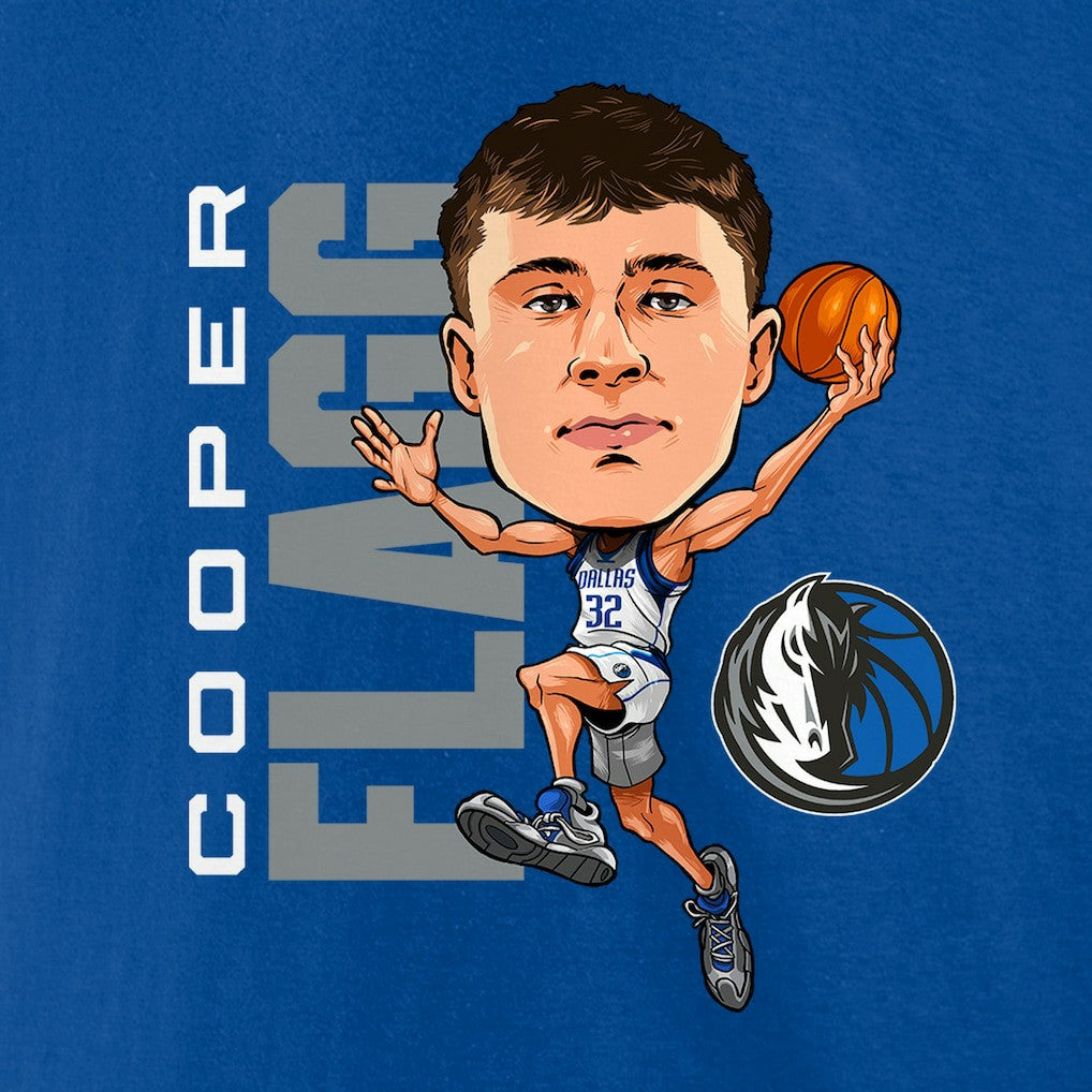 Cooper Flagg Dallas Mavericks Caricature T-Shirt Blue