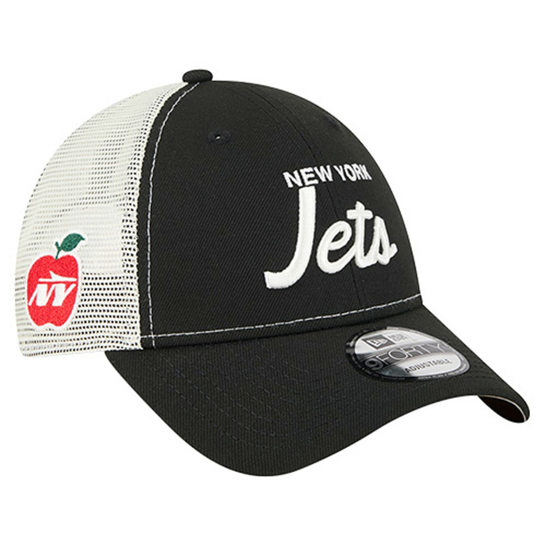 New York Jets New Era Apple Trucker 9FORTY Adjustable Hat Black