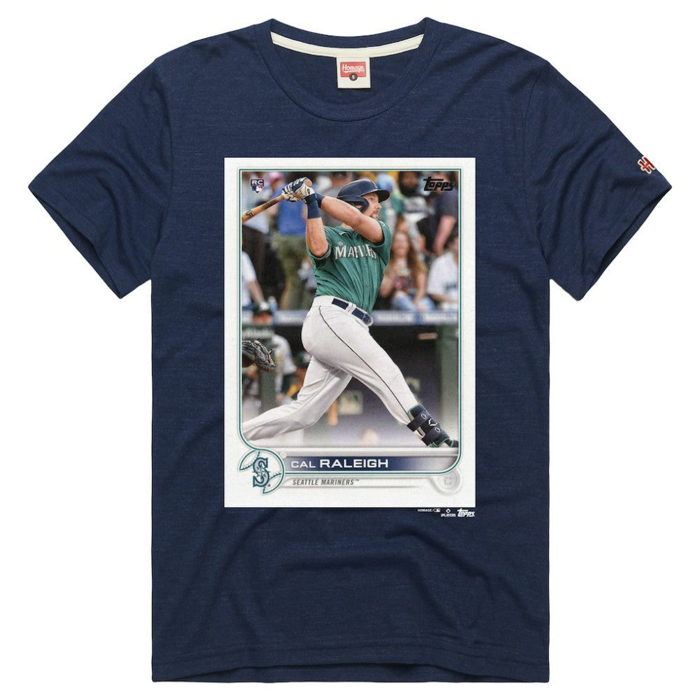 Cal Raleigh Seattle Mariners Homage Topps Baseball Card Player Tri-Blend T-Shirt - Navy - MLB Online
