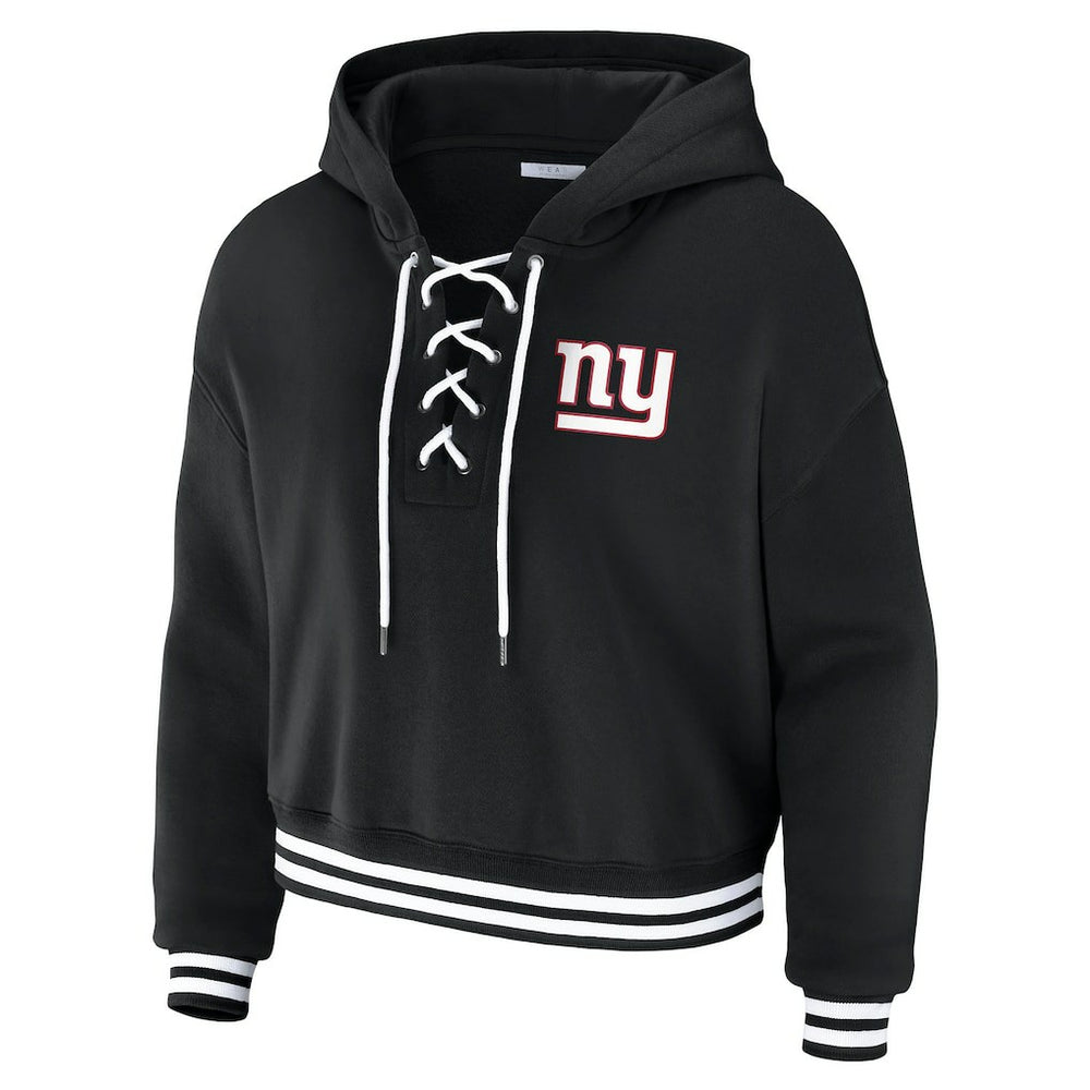 New York Giants WEAR by Erin Andrews Women's Lace-Up Fleece Hoodie Black