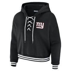 New York Giants WEAR by Erin Andrews Women's Lace-Up Fleece Hoodie Black