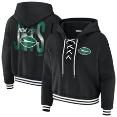 New York Jets WEAR by Erin Andrews Women's Lace-Up Fleece Hoodie Black