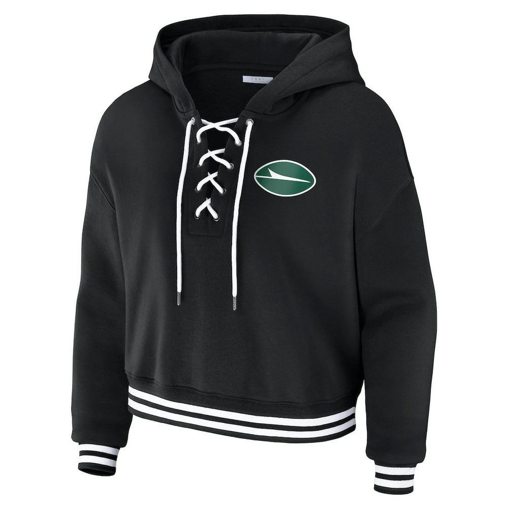 New York Jets WEAR by Erin Andrews Women's Lace-Up Fleece Hoodie Black