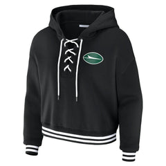 New York Jets WEAR by Erin Andrews Women's Lace-Up Fleece Hoodie Black