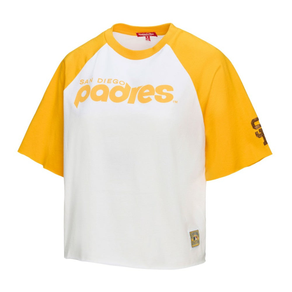 San Diego Padres Mitchell & Ness Women's Cropped Raglan Boxy T-Shirt - White - Mitchell & Ness on Sale