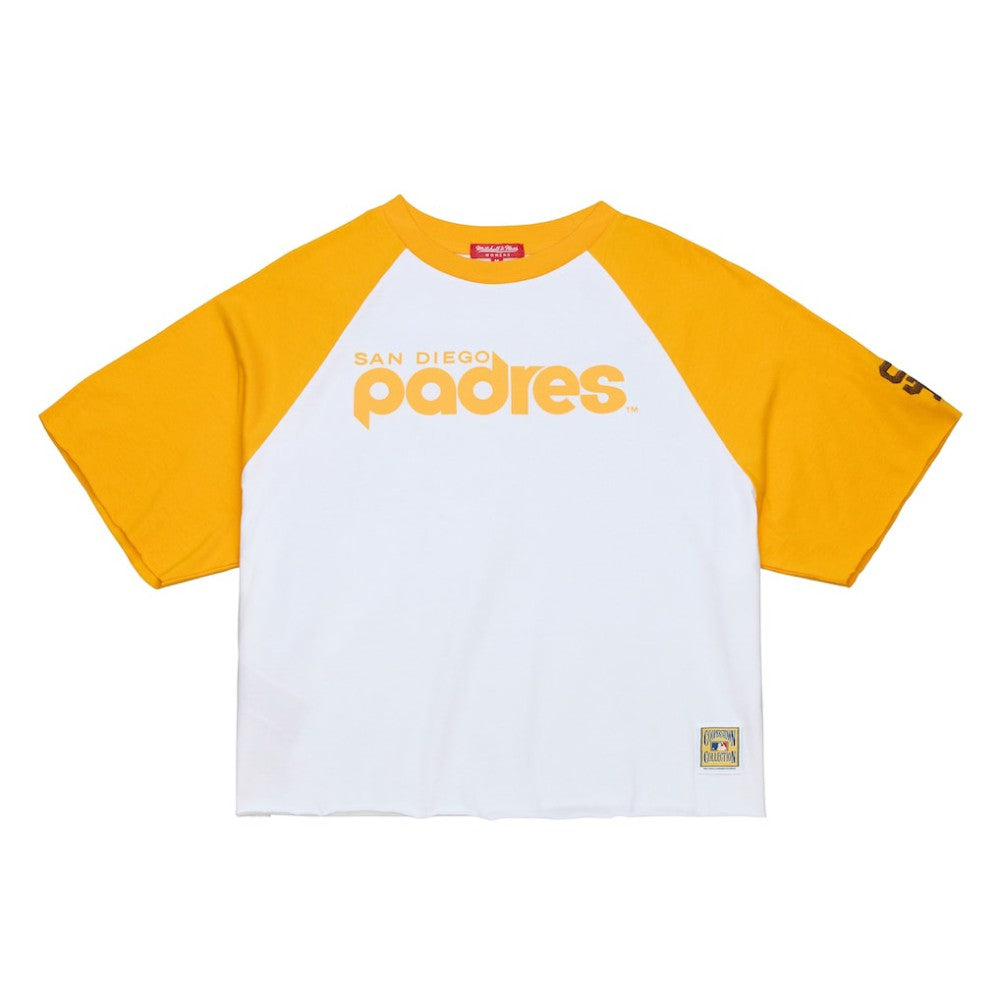 San Diego Padres Mitchell & Ness Women's Cropped Raglan Boxy T-Shirt - White - Mitchell & Ness on Sale