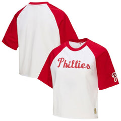Philadelphia Phillies Mitchell & Ness Women's Cropped Raglan Boxy T-Shirt - White - Mitchell & Ness Sale