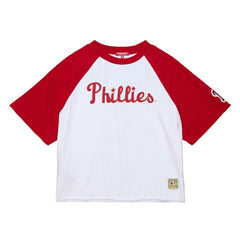 Philadelphia Phillies Mitchell & Ness Women's Cropped Raglan Boxy T-Shirt - White - Mitchell & Ness Sale