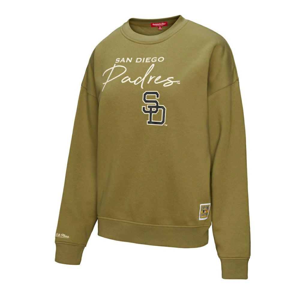 San Diego Padres Mitchell & Ness Women's Oversized Crewneck Sweatshirt - Olive - Mitchell & Ness Lifestyle