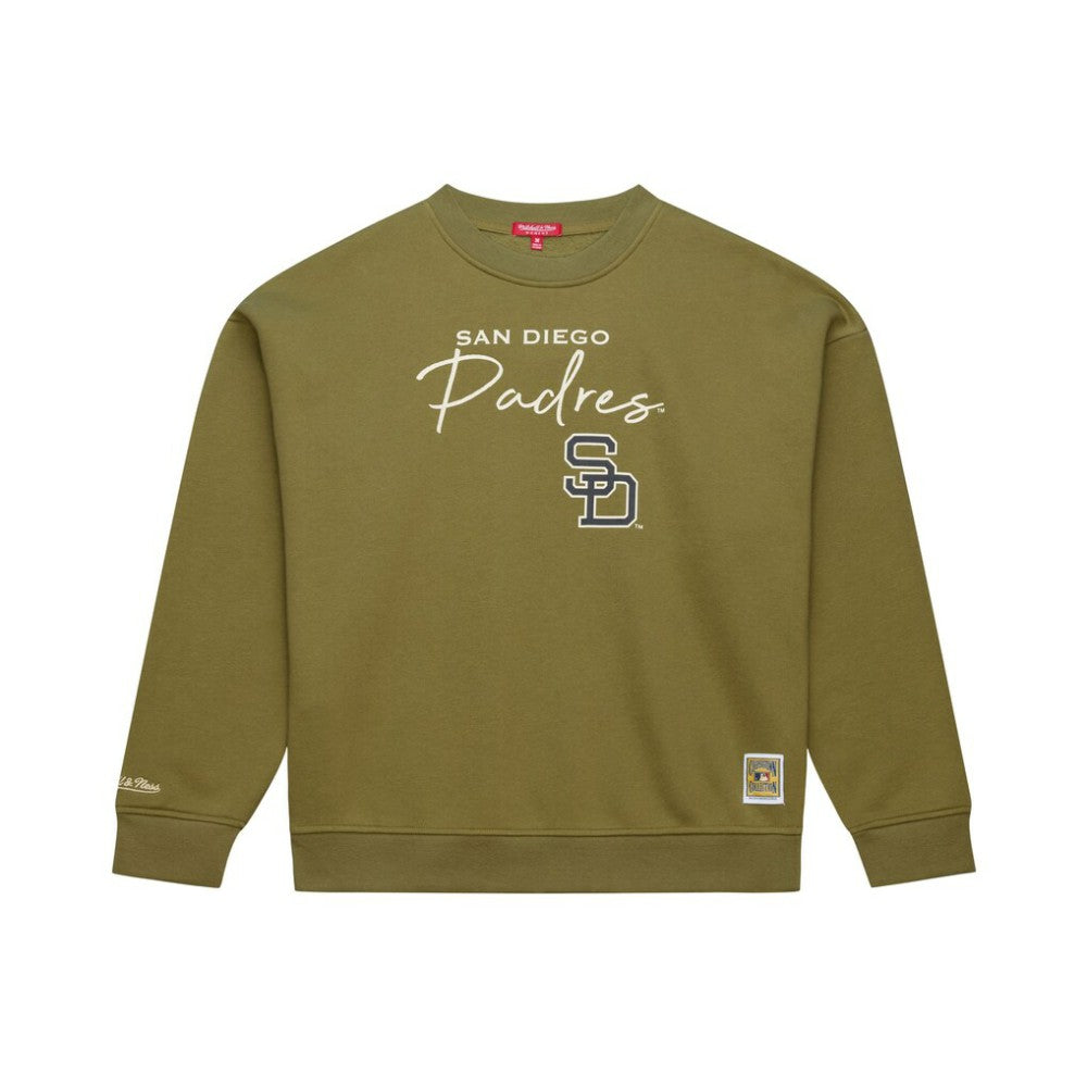 San Diego Padres Mitchell & Ness Women's Oversized Crewneck Sweatshirt - Olive - Mitchell & Ness Lifestyle