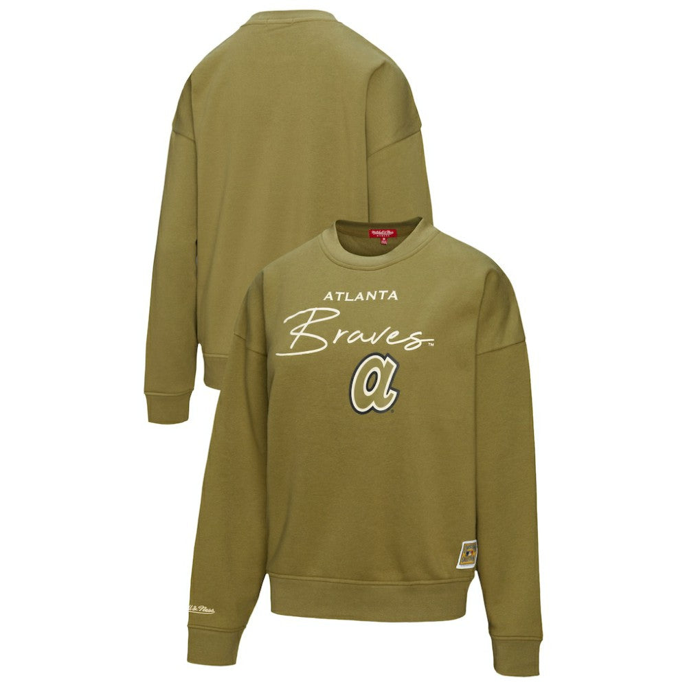 Atlanta Braves Mitchell & Ness Women's Oversized Crewneck Sweatshirt - Olive - Mitchell & Ness Sale