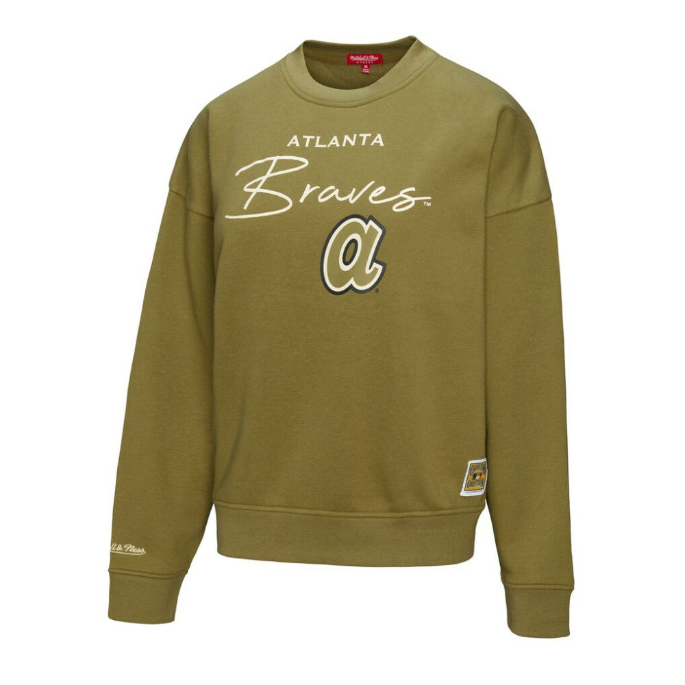 Atlanta Braves Mitchell & Ness Women's Oversized Crewneck Sweatshirt - Olive - Mitchell & Ness Sale