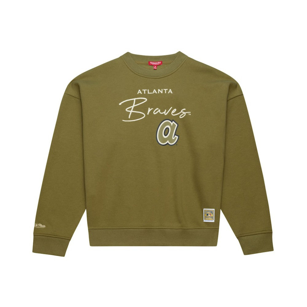 Atlanta Braves Mitchell & Ness Women's Oversized Crewneck Sweatshirt - Olive - Mitchell & Ness Sale