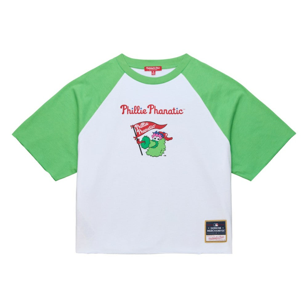 Philadelphia Phillies Mitchell & Ness Women's Cropped Raglan Mascot Boxy T-Shirt - White - Mitchell & Ness Sale