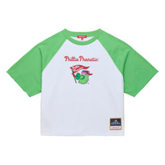 Philadelphia Phillies Mitchell & Ness Women's Cropped Raglan Mascot Boxy T-Shirt - White - Mitchell & Ness Sale