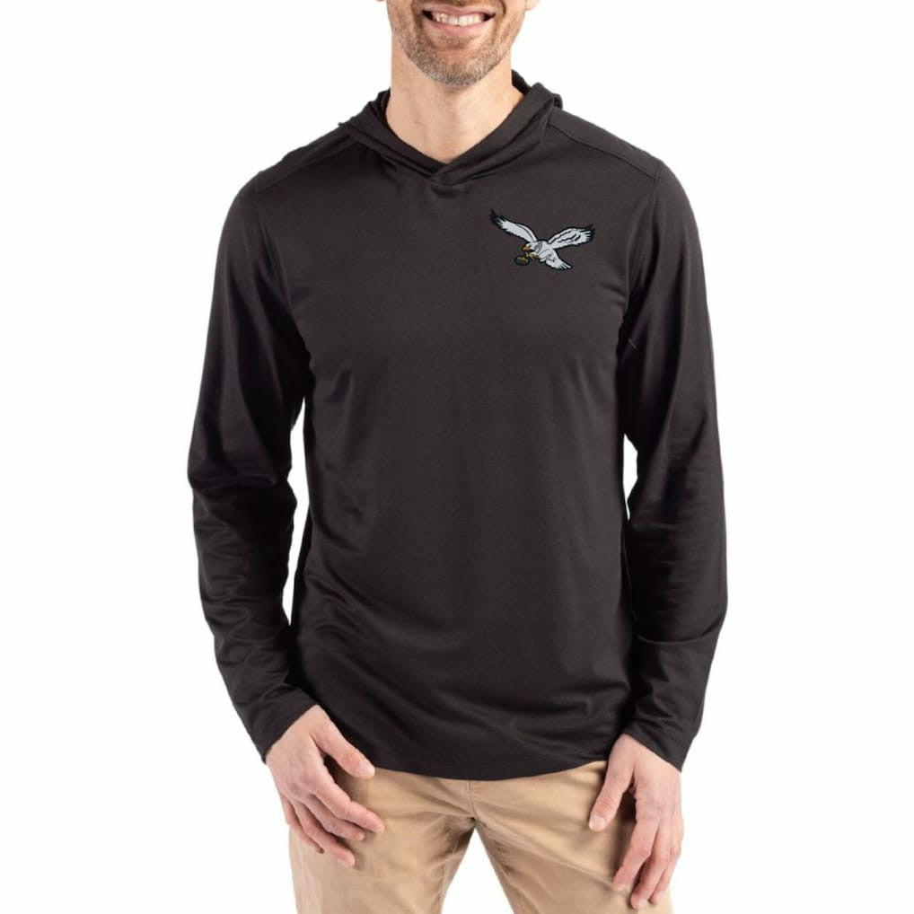 Philadelphia Eagles Cutter & Buck Coastline Epic Comfort Eco Recycled Long Sleeve Hoodie T-Shirt Black