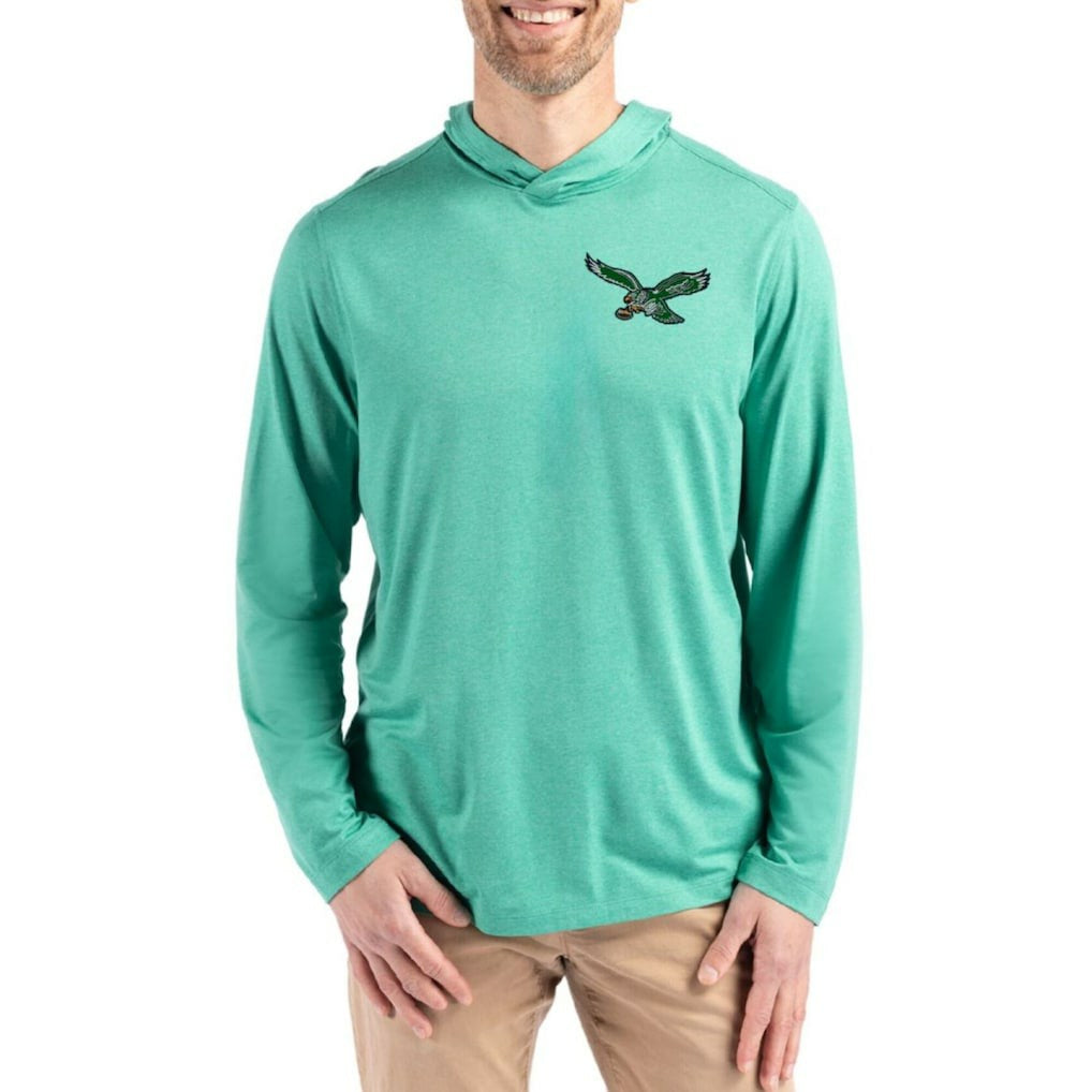 Philadelphia Eagles Cutter & Buck Coastline Epic Comfort Eco Recycled Long Sleeve Hoodie T-Shirt Kelly Green