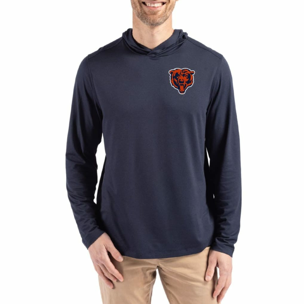 Chicago Bears Cutter & Buck Coastline Epic Comfort Eco Recycled Long Sleeve Hoodie T-Shirt Navy