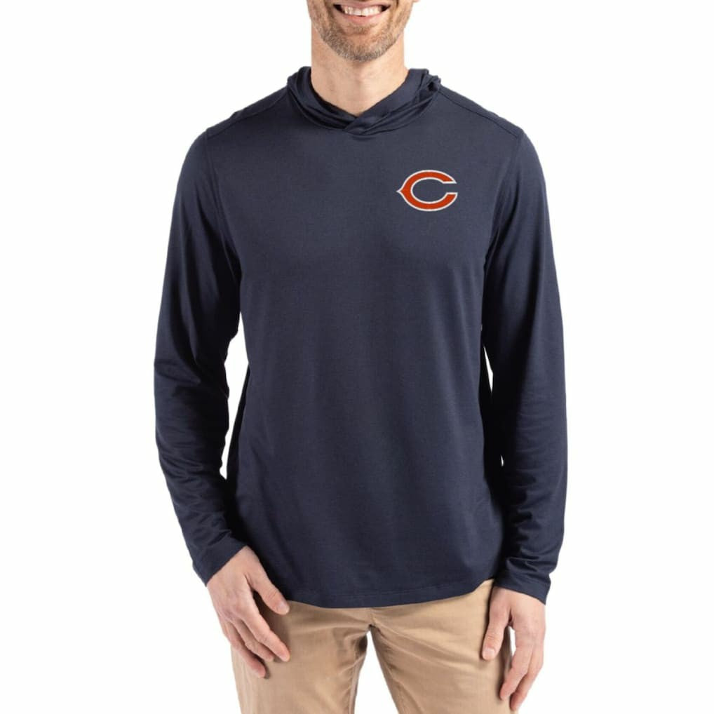 Chicago Bears Cutter & Buck Coastline Epic Comfort Eco Recycled Long Sleeve Hoodie T-Shirt Navy