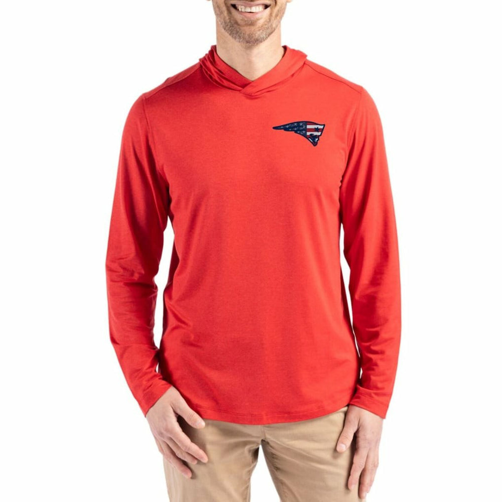 New England Patriots Cutter & Buck Americana Coastline Epic Comfort Eco Recycled Long Sleeve Hoodie T-Shirt Red