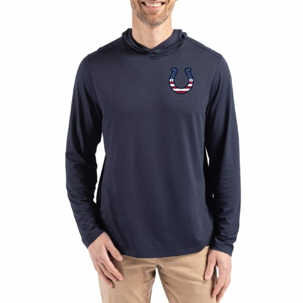 Indianapolis Colts Cutter & Buck Americana Coastline Epic Comfort Eco Recycled Long Sleeve Hoodie T-Shirt Navy