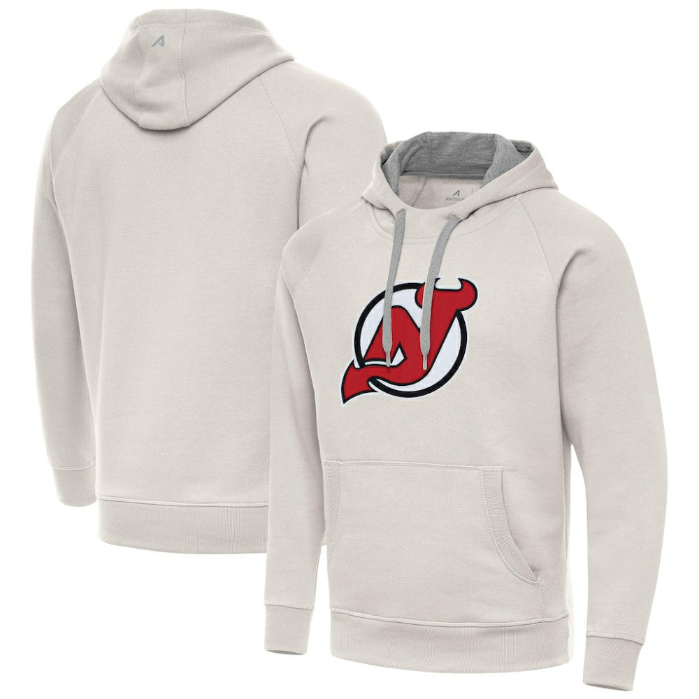 New Jersey Devils Antigua Big Logo Victory Pullover Hoodie - Cream - NHL 203377011