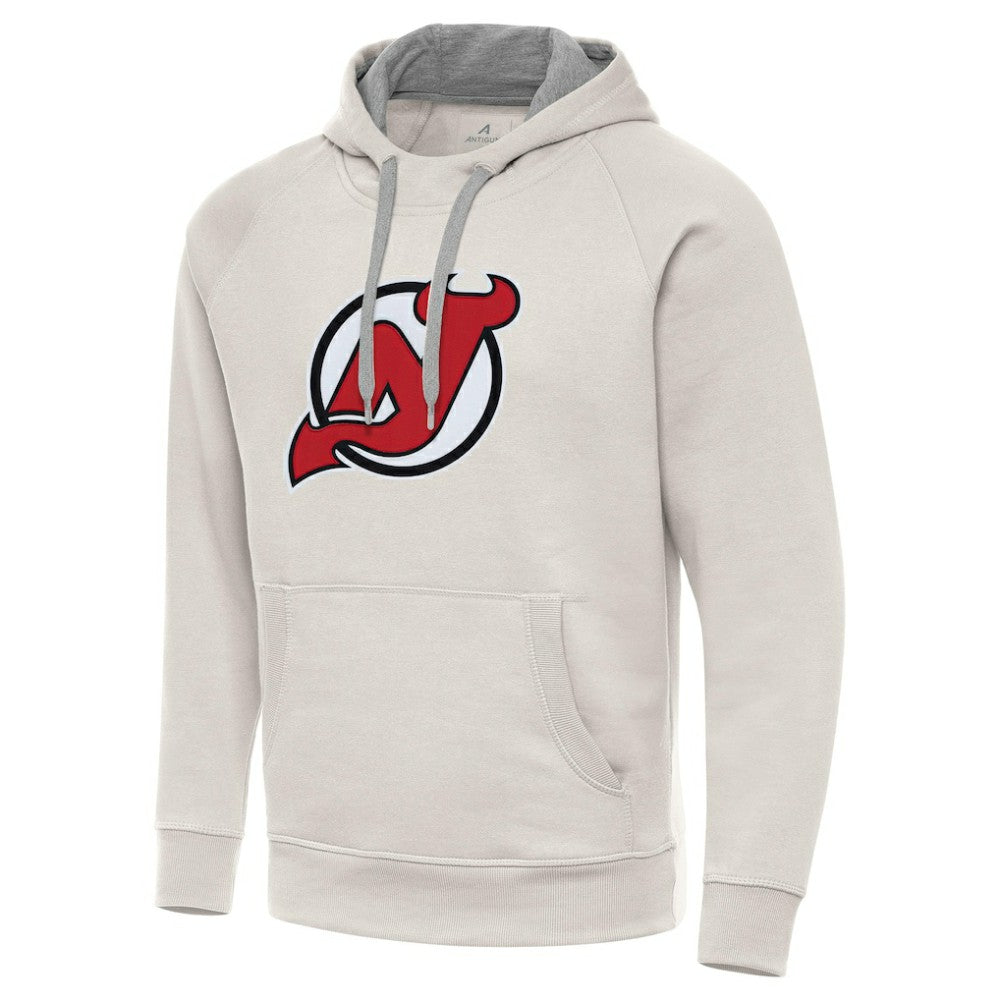 New Jersey Devils Antigua Big Logo Victory Pullover Hoodie - Cream - NHL 203377011