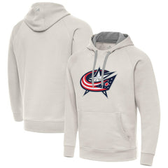 Columbus Blue Jackets Antigua Big Logo Victory Pullover Hoodie - Cream - NHL 203377034