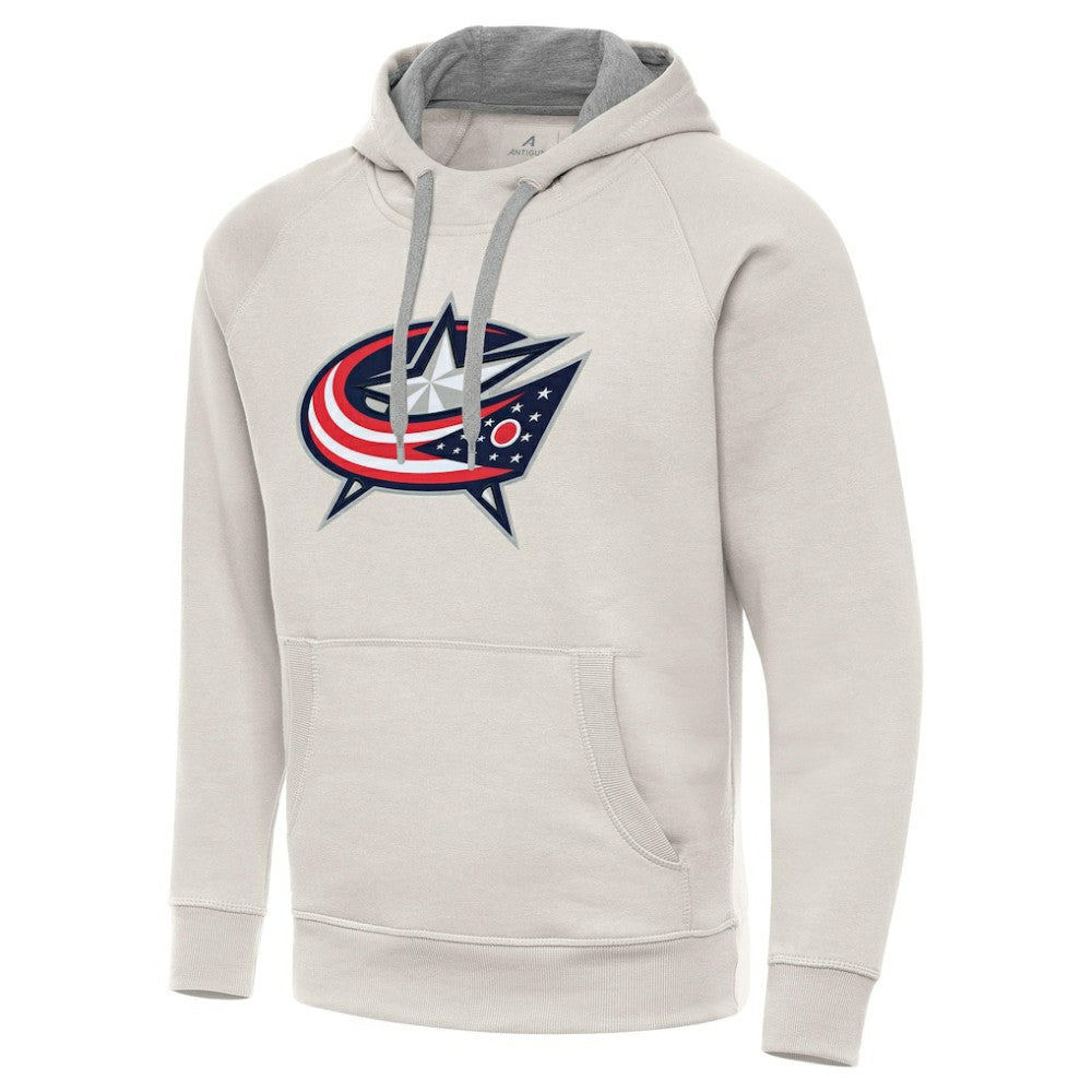 Columbus Blue Jackets Antigua Big Logo Victory Pullover Hoodie - Cream - NHL 203377034