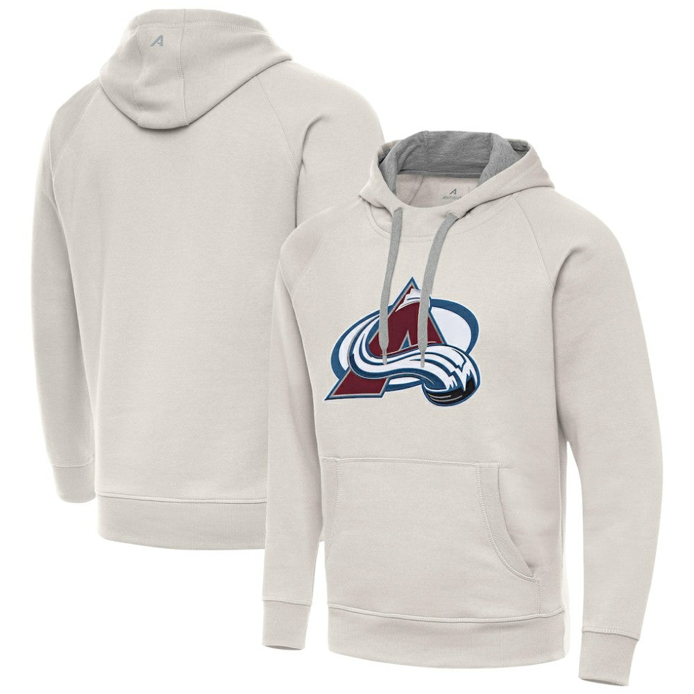 Colorado Avalanche Antigua Big Logo Victory Pullover Hoodie - Cream - NHL 203377036