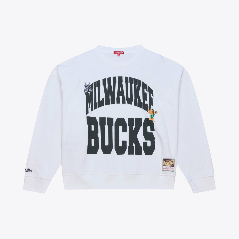 Milwaukee Bucks Women's Lightweight Block Letter Sweatshirt White | Mitchell & Ness online