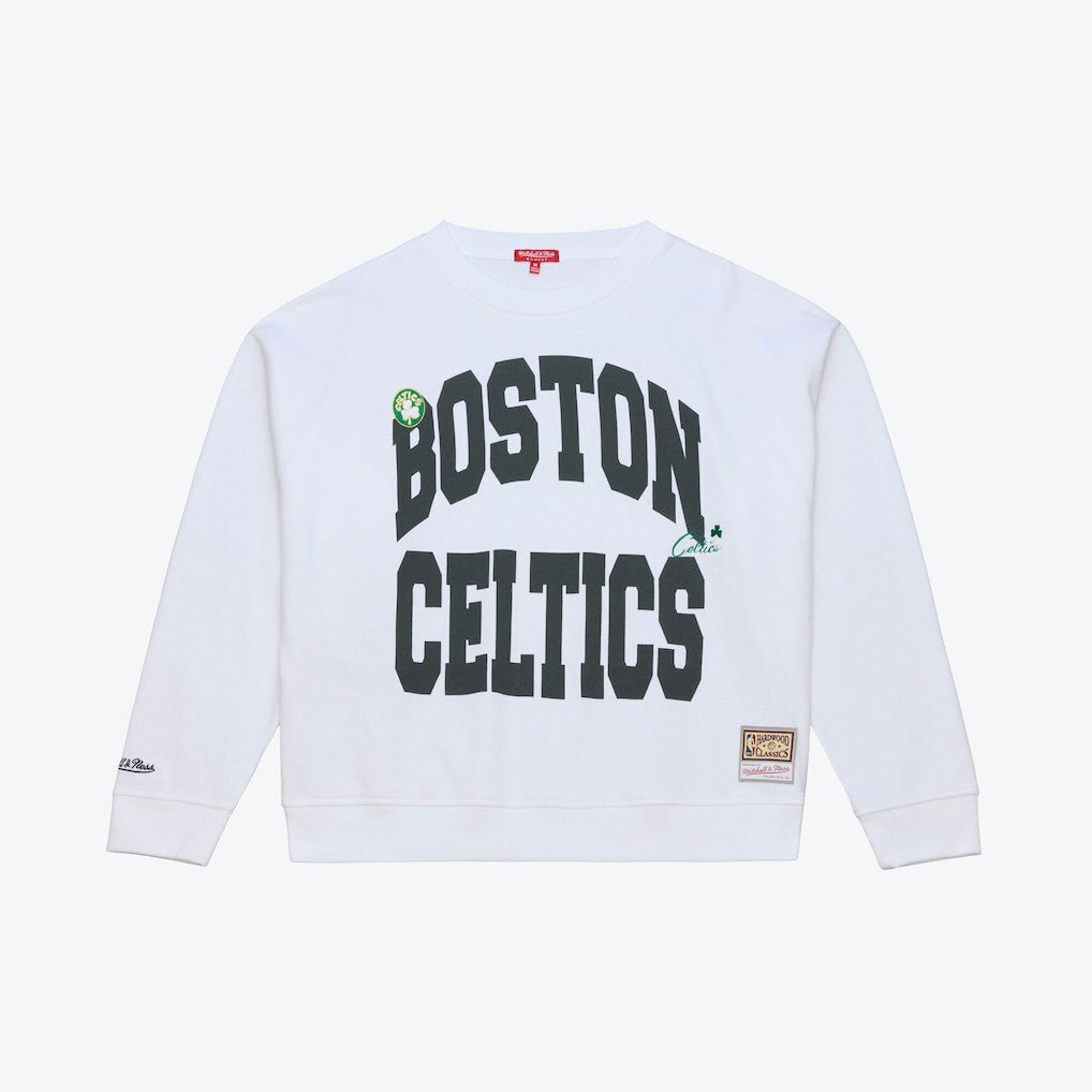 Boston Celtics Women's Lightweight Block Letter Sweatshirt White | Mitchell & Ness Near Me