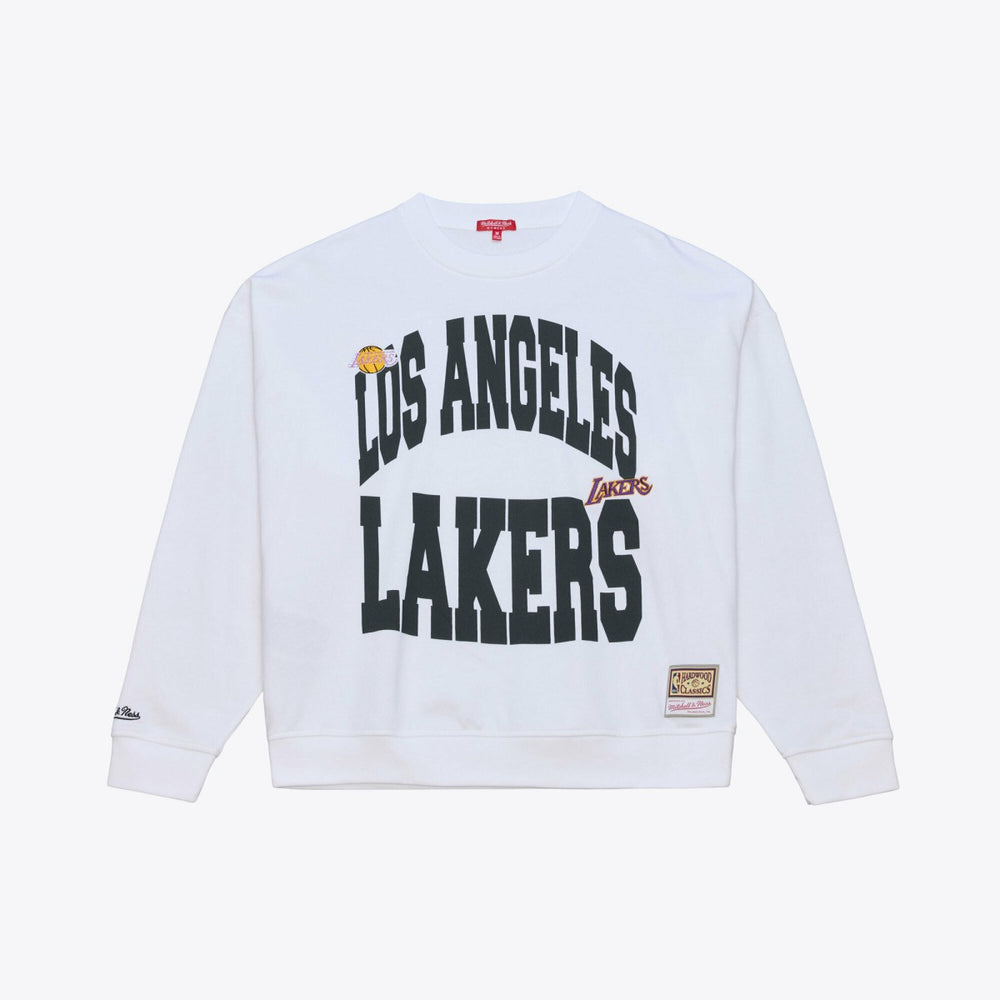 Los Angeles Lakers Women's Lightweight Block Letter Sweatshirt White | Mitchell & Ness US