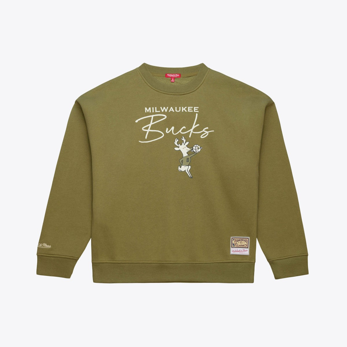 Milwaukee Bucks Women's Lightweight Script Sweatshirt Olive | Mitchell & Ness for sale