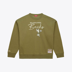 Milwaukee Bucks Women's Lightweight Script Sweatshirt Olive | Mitchell & Ness for sale