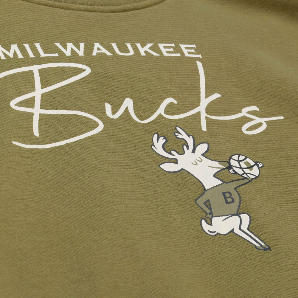 Milwaukee Bucks Women's Lightweight Script Sweatshirt Olive | Mitchell & Ness for sale
